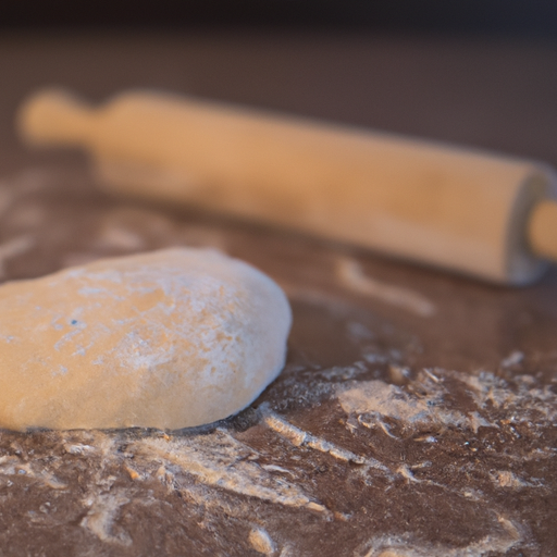 Fresh pizza dough being rolled out on a floured surface